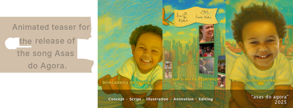 2D animation of an original artwork, featuring frame-by-frame rigging and realistic movement. [Watch full animation on Instagram](https://www.instagram.com/p/DJKaWETxpQx/) Music Video Promo – “Asas do Agora” (2025) Animated teaser for the release of the so